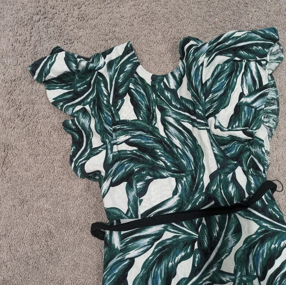 Who What Wear Tropical Palm Print Midi Dress Linen blend Size Small - Picture 3 of 10